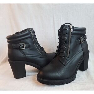 TORRID Black Faux Leather Combat Ankle Boots Buckle Zipper Lace Up Women's 13W
